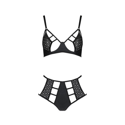 Комплект білизни Passion TASMINA SET XXL/XXXL black, ліф, високі трусики з корсетом ззаду