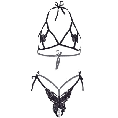 Комплект Leg Avenue Open cup bra and pearl panty Black