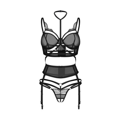 Комплект Obsessive Premisis Black 3-pcs crotchless set S/M