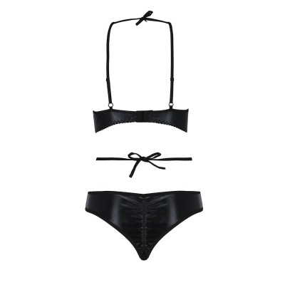 Комплект белья NAVEL SET black S/M - Passion Exclusive: трусики и лиф с элементами под латекс