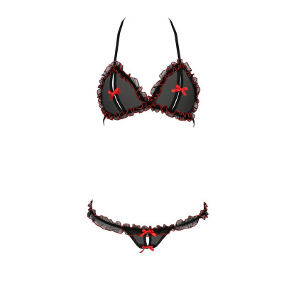 Комплект білизни GIANA BIKINI black S/M - Passion: напівпрозорі ліф і трусики з бантиками
