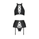 Комплект з еко-шкіри з імітацією шнурівки Nancy Set black L/XL - Passion топ, трусики та пояс для па-2
