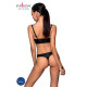Комплект з екошкіри з люверсами та ремінцями Malwia Bikini black L/XL — Passion, бра та трусики-1