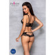 Комплект з еко-шкіри та мережива Loona Set black XXL/XXXL - Passion, бра і трусики-3