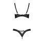 Комплект з екошкіри Celine Bikini black L/XL — Passion: відкритий бра зі стрічками, стрінги зі шнурі-3