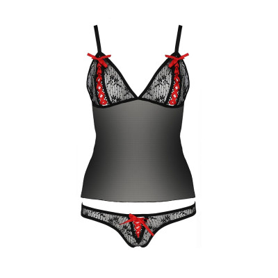 Комплект білизни MELISSA SET black L/XL - Passion: ліф-сорочка зі шнурівкою і трусики