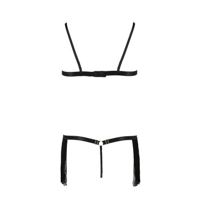 Комплект білизни KASSANDRA SET OpenBra black XXL/3XL - Passion Exclusive: ліф з бахроми, трусики-спі