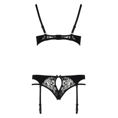 Комплект білизни PAULINE SET black L/XL Passion: стрепи: ліф, стрінги і пояс для панчох
