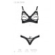 Комплект з екошкіри Celine Bikini black L/XL — Passion: відкритий бра зі стрічками, стрінги зі шнурі-4