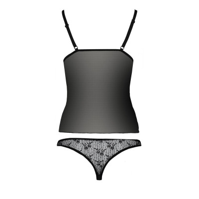 Комплект білизни MELISSA SET black L/XL - Passion: ліф-сорочка зі шнурівкою і трусики