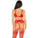 Комплект Leg Avenue Bra Top, String and Garter Belt Stockings One Size, Red-3