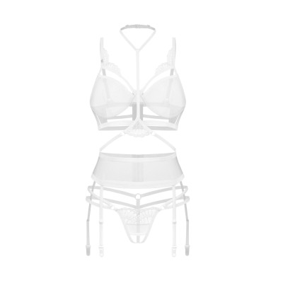 Комплект Obsessive Premisis White 3-pcs crotchless set S/M