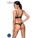 Комплект з екошкіри CELINE BIKINI black S/M — Passion: відкритий бра зі стрічками, стрінги зі шнурів-1