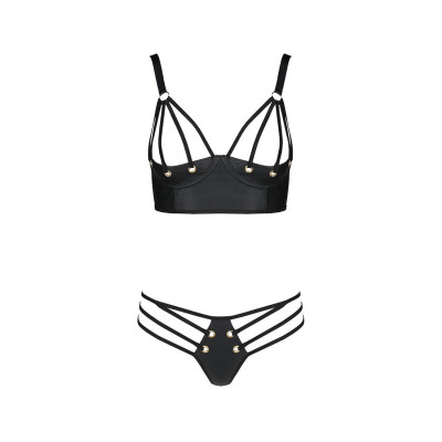 Комплект з екошкіри з люверсами та ремінцями Malwia Bikini black XXL/XXXL — Passion, бра та трусики
