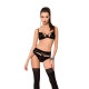 Комплект білизни TONYA SET black XXL/XXXL - Passion Exclusive: трусики, ліф, пояс для панчох