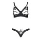 Комплект з екошкіри CELINE BIKINI black XXL/XXXL — Passion: відкритий бра зі стрічками, стрінги зі ш-2