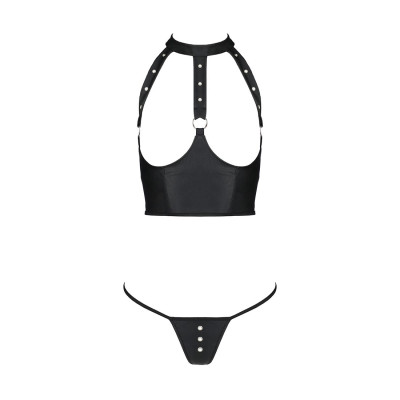 Комплект білизни з відкритими грудьми Passion GENEVIA SET WITH OPEN BRA XXL/XXXL black, корсет, стрі