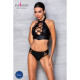 Комплект з еко-шкіри Nancy Bikini black L/XL - Passion, бра та трусики з імітацією шнурівки-2