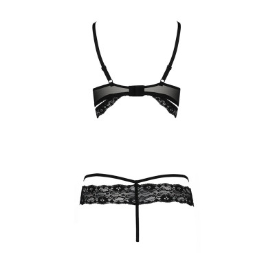 Комплект белья SARIA SET OpenBra black L/XL - Passion Exclusive: стрэпы: откртый лиф, стринги
