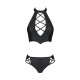 Комплект з еко-шкіри Nancy Bikini black L/XL - Passion, бра та трусики з імітацією шнурівки-4