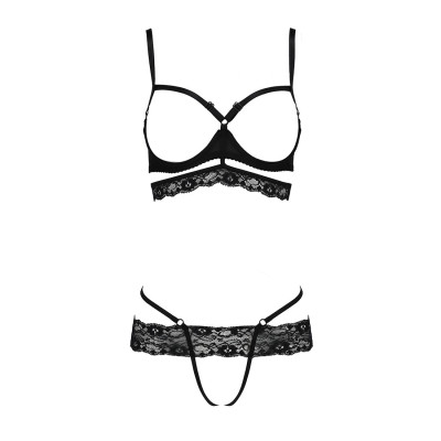 Комплект белья SARIA SET OpenBra black L/XL - Passion Exclusive: стрэпы: откртый лиф, стринги