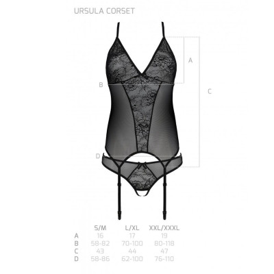 Корсет із пажами, трусики з ажурним декором та відкритим кроком Ursula Corset black S/M — Passion Корсет із пажами, трусики з ажурним декором та відкритим кроком Ursula Corset black S/M — Passion