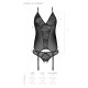 Корсет із пажами, трусики з ажурним декором та відкритим кроком Ursula Corset black S/M — Passion-5