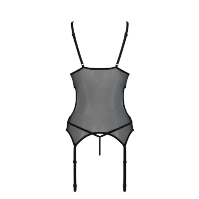 Корсет із підв’язками та ажурним ліфом Christa Corset black S/M — Passion, стрінги в комплекті