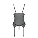 Корсет із підв’язками та ажурним ліфом Christa Corset black S/M — Passion, стрінги в комплекті-5