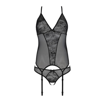 Корсет із пажами, трусики з ажурним декором та відкритим кроком Ursula Corset black S/M — Passion Корсет із пажами, трусики з ажурним декором та відкритим кроком Ursula Corset black S/M — Passion