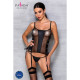 Сітчастий корсет з екошкіри, з люверсами та знімними пажами Malwia Corset black XXL/XXXL — Passion,-2