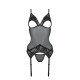 Корсет із підв’язками та ажурним ліфом Christa Corset black S/M — Passion, стрінги в комплекті-4