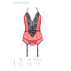 Корсет з пажами для панчіх Passion PEONIA CORSET L/XL red, стрінги-5
