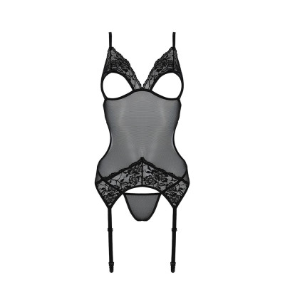 Корсет із підв’язками та ажурним ліфом Christa Corset black XXL/XXXL — Passion, стрінги в комплекті Корсет із підв’язками та ажурним ліфом Christa Corset black XXL/XXXL — Passion, стрінги в комплекті