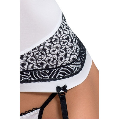 (SALE) Корсет з пажами SUELO CORSET white L/XL - Passion Exclusive, трусики, шнурівка