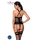 Сітчастий комплект корсет з халтером, зйомні підв'язки та трусики Amanda Corset black XXL/XXXL - Pas-1