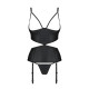 Корсет з відкритими грудьми Passion JANNIES CORSET L/XL black, стрінги в наборі-2
