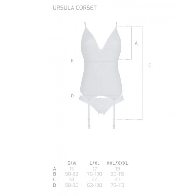 Корсет із пажами, трусики з ажурним декором та відкритим кроком Ursula Corset white S/M — Passion Корсет із пажами, трусики з ажурним декором та відкритим кроком Ursula Corset white S/M — Passion