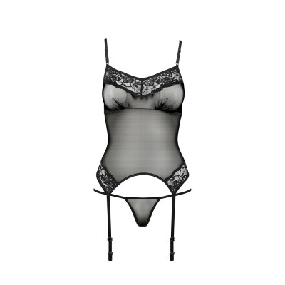 Корсет з пажами MELANIA CORSET black L/XL - Passion, трусики, напівпрозорий Корсет з пажами MELANIA CORSET black L/XL - Passion, трусики, напівпрозорий