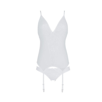 Корсет із пажами, трусики з ажурним декором та відкритим кроком Ursula Corset white S/M — Passion Корсет із пажами, трусики з ажурним декором та відкритим кроком Ursula Corset white S/M — Passion