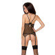 Корсет з пажами MELANIA CORSET black L/XL - Passion, трусики, напівпрозорий-1