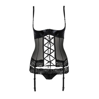 Корсет з відкритими грудьми NORTH CORSET black XXL/XXXL - Passion Exclusive, пажі, трусики, шнурівка