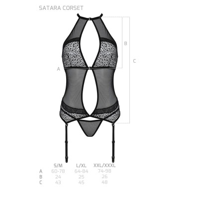 Корсет з пажами Passion SATARA CORSET S/M black, стрінги, мереживо, застібки спереду та ззаду Корсет з пажами Passion SATARA CORSET S/M black, стрінги, мереживо, застібки спереду та ззаду