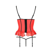 Корсет з відкритими грудьми CHERRY CORSET red L/XL - Passion Exclusive, трусики, пажі, стрепи, оборк