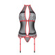 Корсет з пажами PassionSATARA CORSET L/XL red, стрінги, мереживо, застібки спереду та ззаду-2