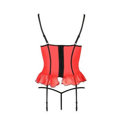 Корсет з відкритими грудьми CHERRY CORSET red S/M - Passion Exclusive, трусики, пажі, стрепи, оборки