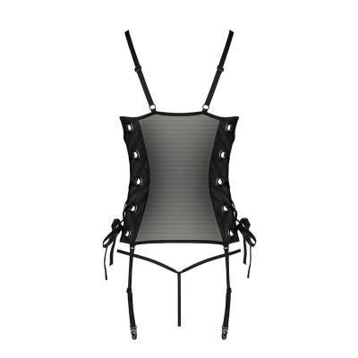 Сітчастий корсет з екошкіри, з люверсами та знімними пажами Malwia Corset black L/XL — Passion, стрі