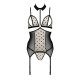 Корсет з відкритими грудьми Passion DOMINICA CORSET S/M beige, пажі для панчіх, стрінги-2