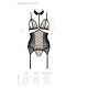 Корсет з відкритими грудьми Passion DOMINICA CORSET S/M beige, пажі для панчіх, стрінги-4