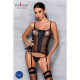 Сітчастий корсет з екошкіри, з люверсами та знімними пажами Malwia Corset black S/M — Passion, стрін-2